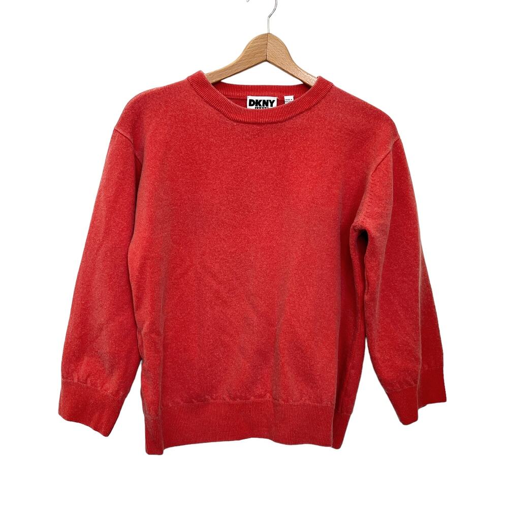 DKNY 100% Wool Sweater Sz L Women’s Crewneck 3/4 Sleeve Rust Orange Knitwear
